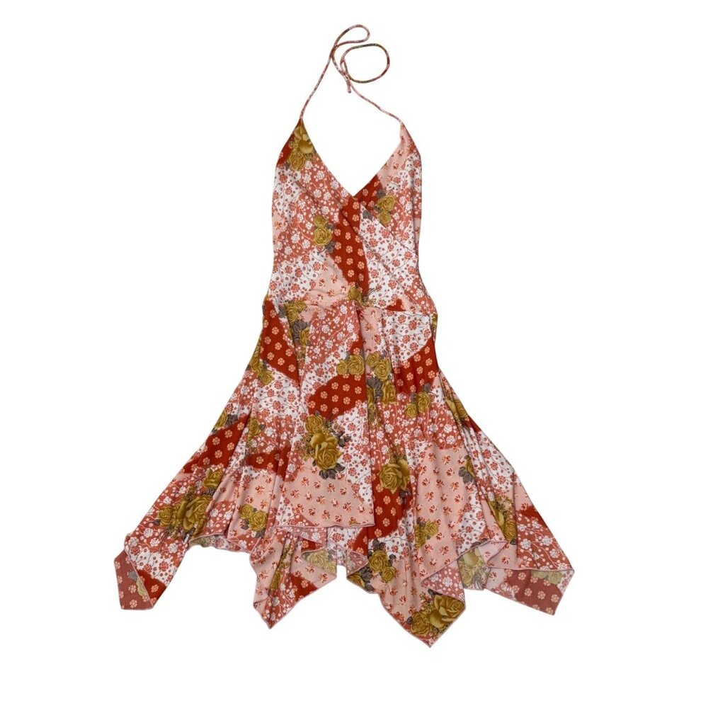 Vintage Patchwork Floral Y2K Asymmetrical Size 4 Dress Bohemian Hippie Renfair